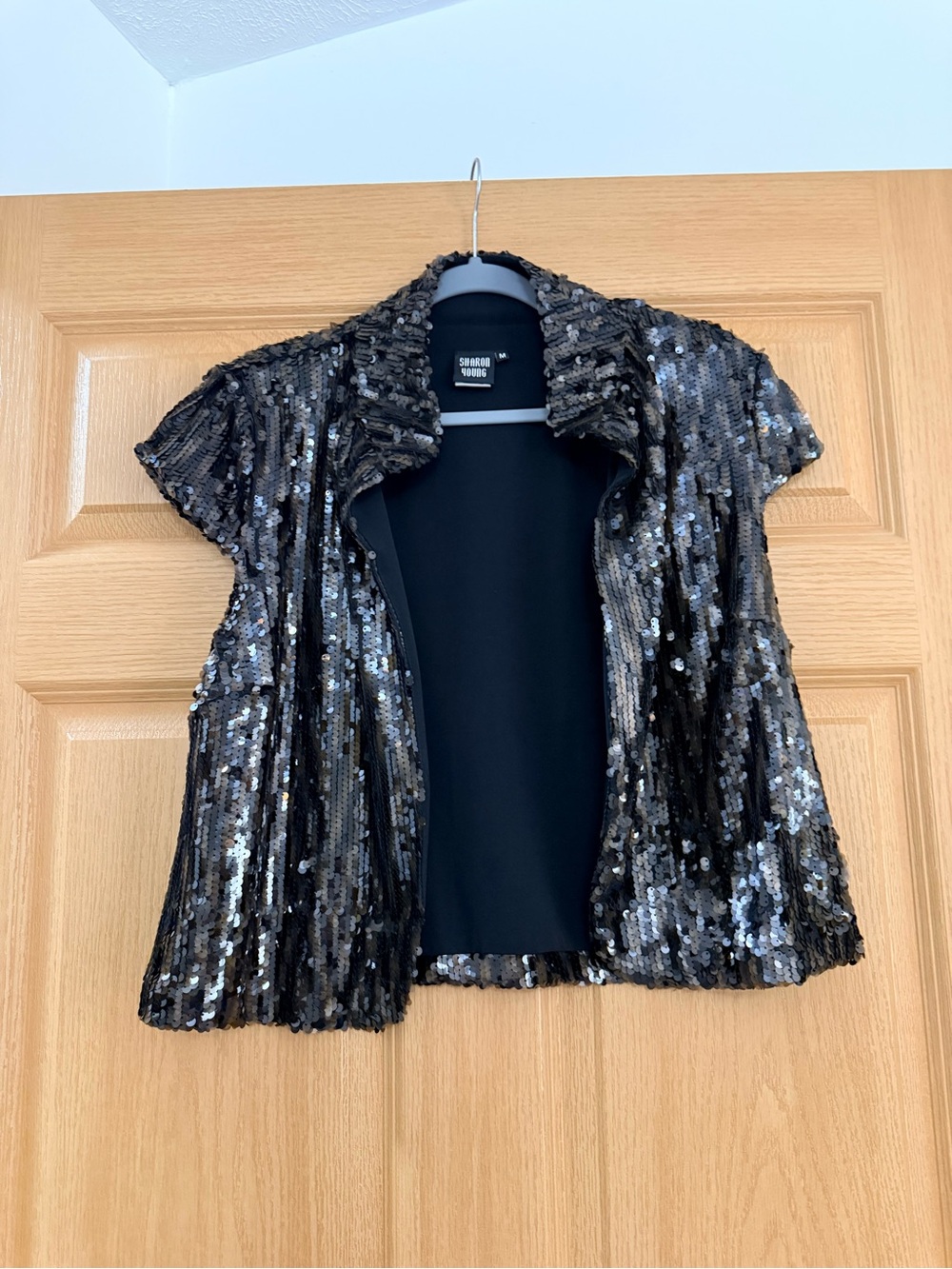 Sharon Young Black Sequin Jacket with Metallic Accents